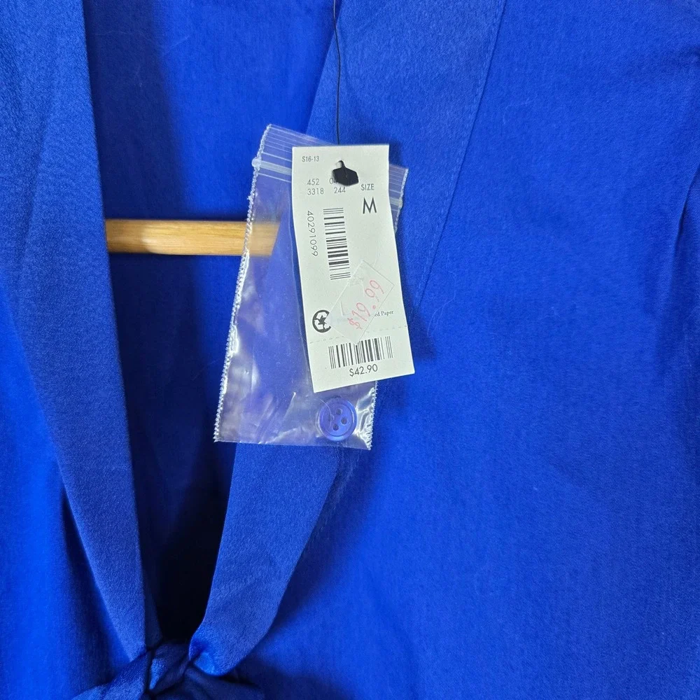 The Limited Womens Blue Sleeveless Bow Neck Button Up Blouse Shirt‎ Top Medium - Picture 5 of 6